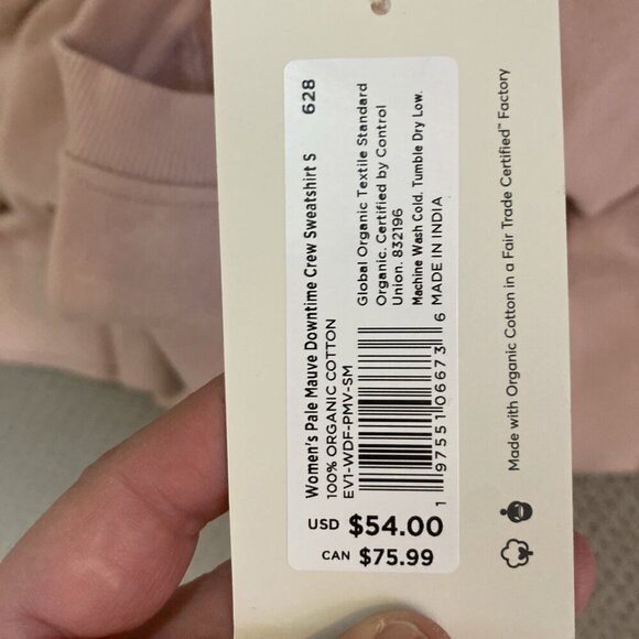 Pact Pink Pale Mauve Downtime Long Sleeve Crewneck Sweatshirt Size Small NEW - Picture 4 of 7